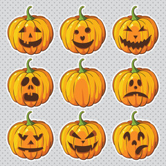 Halloween set of isolated pumpkins. Vector illustration