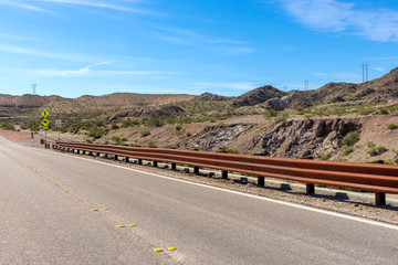 Guard rail on a desert road in Lake Mead National Recreation Area in Nevada, USA