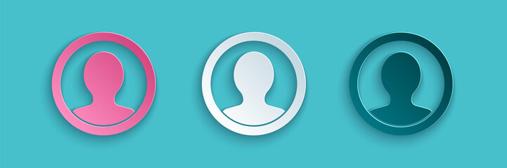 Paper cut Create account screen icon isolated on blue background. Paper art style. Vector Illustration