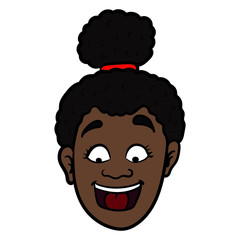 african american woman laughs and looks down. head, avatar, dark skin.
