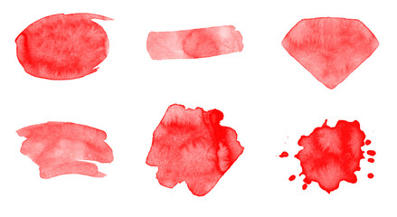 Abstract set of 6 red watercolor brushes