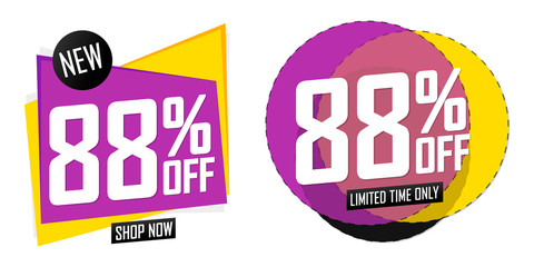 Set Sale 88% off banners, discount tags design template, vector illustration