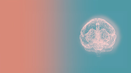 3d render computed medical tomography MRI scan of human brain over light green-pink background.