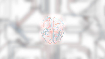 Mindfulness concept. 3d render hud style brain structure over blurred motherboard light background.