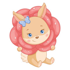 Cute Easter Bunny in rose. Cartoon vector illustration
