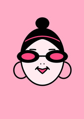 The face of a glamorous girl in pink glasses. Feminism. Illustration on the theme of a girl in pink.