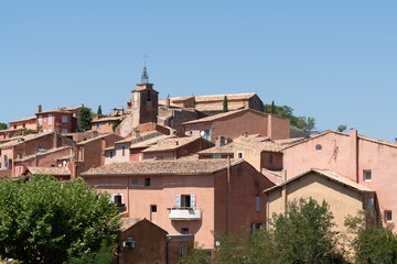 Roussillon houses hill village view red ocher Provence region France Europe