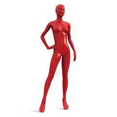 Female standing plastic mannequin of red color. Vector 3d realistic illustration isolated on white background.