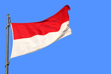 Fototapeta na wymiar silk national flag of the modern state of Monaco, Nuremberg, Indonesia with beautiful folds waving in the wind, concept of tourism, travel, emigration, global business