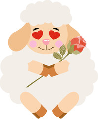 Cute lamb in love holding a red rose