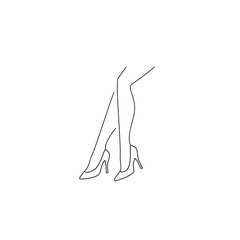 Monochrome vector illustration of a women's legs with shoe line icon, isolated on a white background