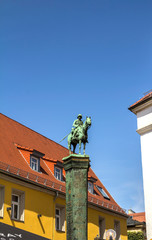BAYREUTH, GERMANY: The sculpture of a cavalier remembers the campaigns against Austria in the 19th century, the statue is located in the inner city of Bayreuth
