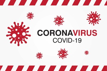 Obraz premium Warning corona virus sign on banner, Corona virus danger and public health risk disease and flu outbreak. Pandemic medical concept with dangerous cells.Vector illustration