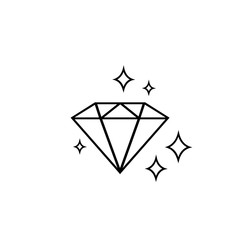 Diamond with sparkles line icon. Gemstone symbol. Vector