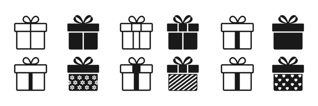Gift box icon in line style isolated on white. vector illustration