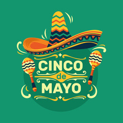 Cinco de Mayo vector illustration emblem design with handwriting for greeting card and poster