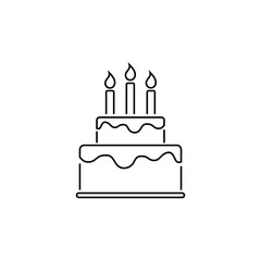 Happy Birthday and Cake Line Icon. Vector
