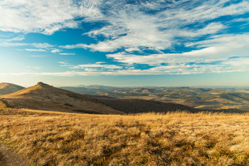 highland mountain plateau moody scenic landscape photography from above hill land yellow and brown colors of autumn season time horizon background