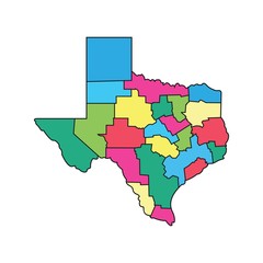 Texas map isolated on white background, colorful Texas map. Vector illustration