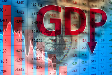 GDP is falling. The fall of gross domestic product. Slowdown in the run-up to the crisis. The concept is a decrease in purchasing power. Recession on the background of stock market panic