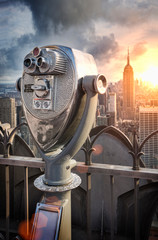 Coin operated binoculars overlooking New York