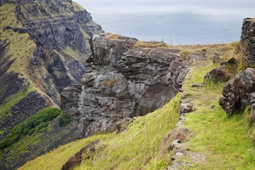 Easter Island – Ritual place at Orongo close to Rano Kau crater 