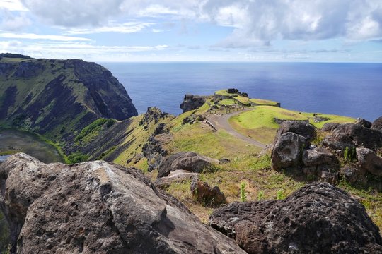 Easter Island &ndash; Ritual place at Orongo close to Rano Kau crater 