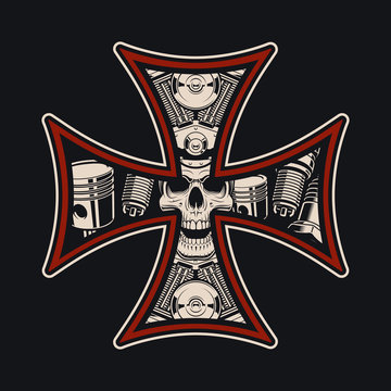 Vector biker&rsquo;s cross, isolated on the dark background.