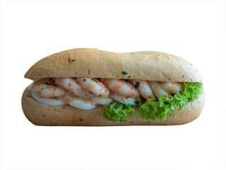 Shrimp Po-boy  sandwich on white, isolated, high resolution photo .