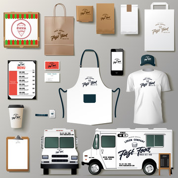 Vector food truck corporate identity template design set.