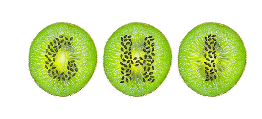 English letters G, H, I  made from kiwi