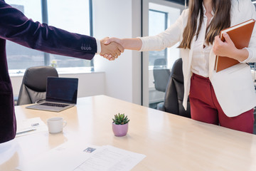 Friendly handshake between HR manager and  job applicant at the end of the recruitment process