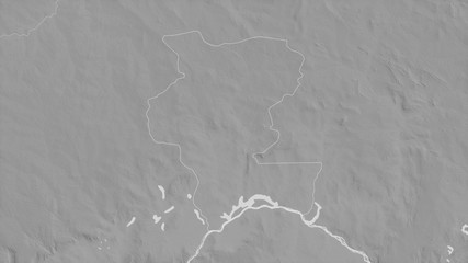 Kémo, Central African Republic - outlined. Grayscale