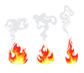 Fire flame with smoke isolated set. Vector flat graphic design illustrationfireplace, silhouette, comic, painting, flat, drawing, graphic, effect, glow, blazing, icon, sign, decoration, emblem, art, s