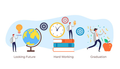 Way steps to success and education concept. Vector flat graphic design illustration