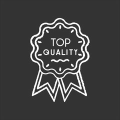 Top quality chalk white icon on black background. Brand equity, consumerism. Premium goods and service warranty. Luxury mark, prestigious status badge isolated vector chalkboard illustration