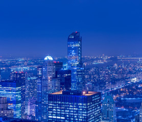 Naklejka premium View of New York Manhattan during sunset hours