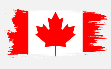 Happy Canada Day, july 1 holiday celebrate card. Maple leaf on flag made in brush stroke background. Grunge Canada flag. First day of July a Public Holiday by the name of Dominion Day.