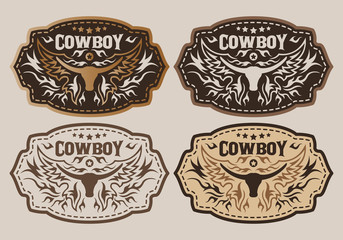 Western Style Cowboy Bull Belt Buckle vector set design.