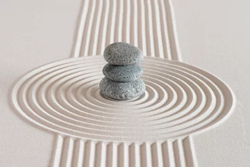 Printed roller blinds Stones in the sand Japanese zen garden with stone in textured white sand