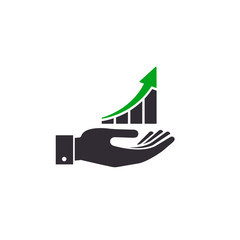 Growing graph icon on the hand, Vector success concept illustration