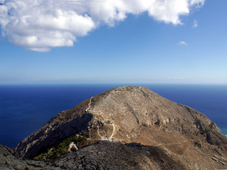Fototapeta na wymiar Panoramic view of Mount Mesa Vouno on Santorini island, Greece.