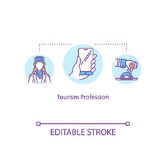 Tourism profession concept icon. International flight, pilot and stewardess, roaming services idea thin line illustration. Vector isolated outline RGB color drawing. Editable stroke