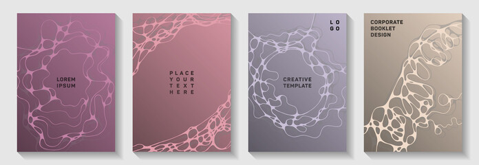 Fashionable music party posters. Bent curve lines tissue textures. Futuristic notebook vector layouts. Electronic music party posters set fluid wavy graphic design.