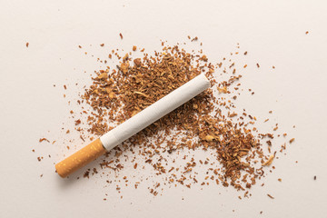 Cigarette on white background, World No Tobacco Day. Lung health concept.