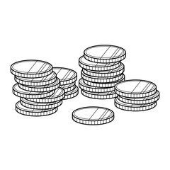Vector illustration of a coin. Metal money isolated on a white background. Linear style. Finance, income, interest, savings. Sales, purchases.