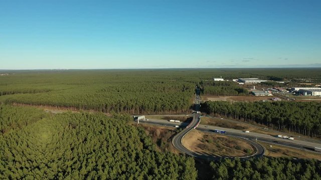 Aerial view commercial forest cut down in february 2020 to build the Tesla Gigafactory in Brandenburg