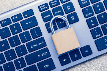 Closed lock on the keyboard closeup above