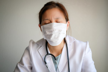 lady or woman doctor wear the medical mask to protect infection from germ, bacteria, covid19, corona , sars , influenza virus.