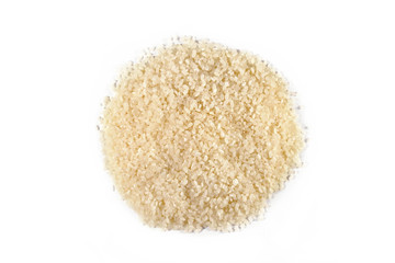 A pile of rice isolated on a white background. Top view.